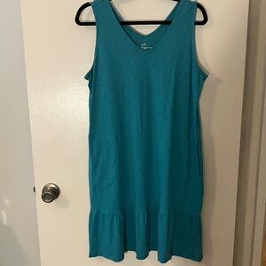 J. Jill Teal V-Neck Sleeveless Ruffle Hem Dress